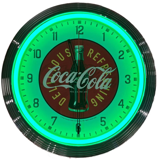 時計 ライト Coca-Cola コカ・コーラ ネオ ネオンクロック グリーン PJ-NC06 幅63.5×高さ28㎝ 電池式 壁掛け アメリカ雑貨 アメリカン雑貨コカ・コーラらしい存在感を放つウォールクロック