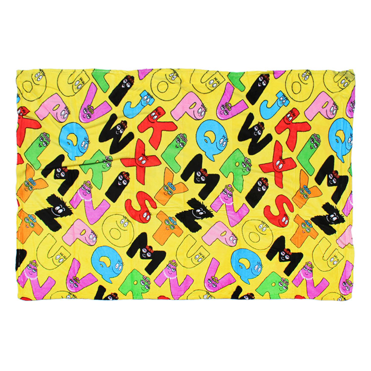 フリースブランケット（L） バーバパパ ALPHABET 100×140cm マイクロファイバー素材 アウトドアブランケット 毛布 ひざ掛け キャラクター柄 アメリカン雑貨 デッドストック
