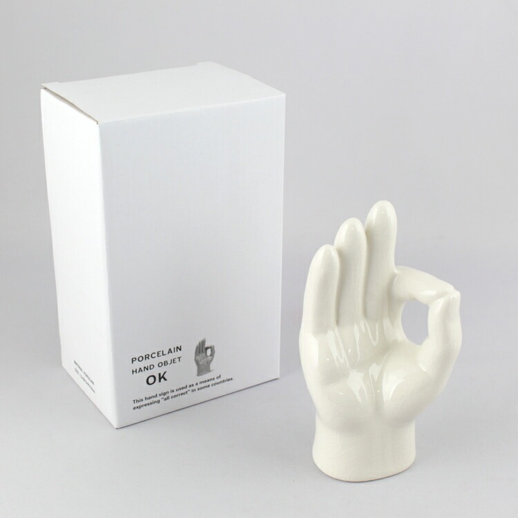 ポーセリン ハンドオブジェ ”OK” W7.5×D6.5×H14 .8cm 陶器製