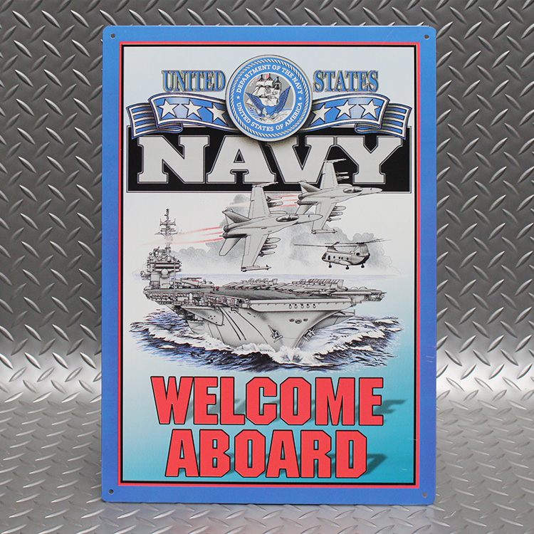 メタルサイン U.S.NAVY WELCOME ABROAD 縦42×横29.5cm アメリカ製