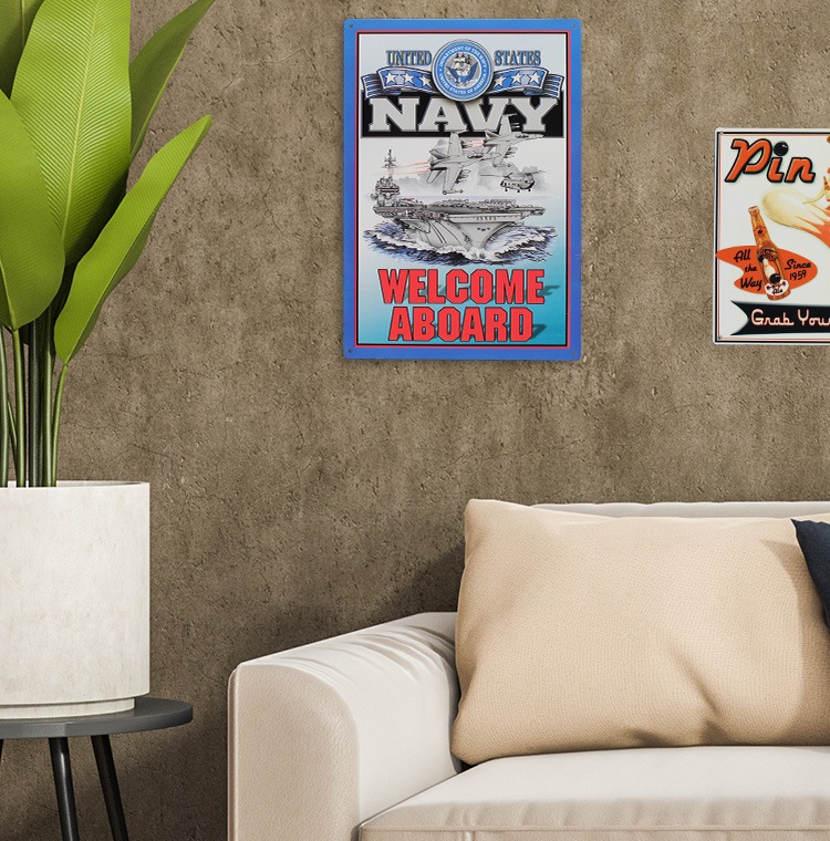 メタルサイン U.S.NAVY WELCOME ABROAD 縦42×横29.5cm アメリカ製