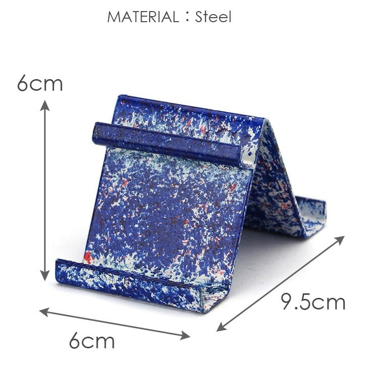 スポティッド トライアングル スタンド ブルー 高さ6×幅6×奥行9.5cm スチール製 スタンド めがね カード スマホ HERE