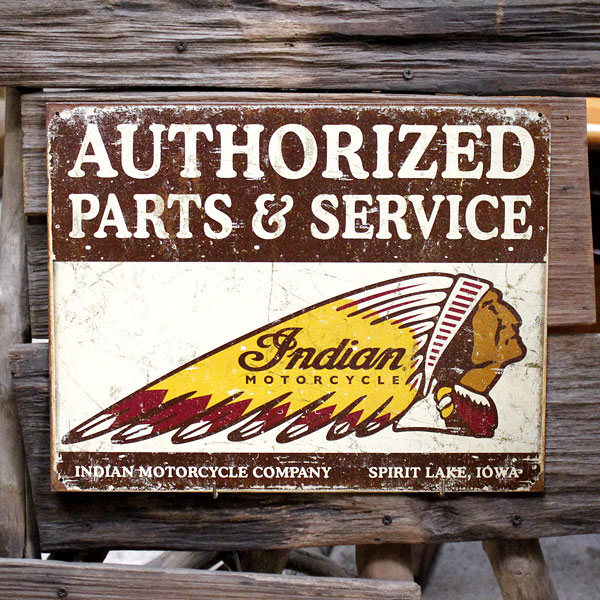 メタルサイン 「インディアン Authorized Parts & Service」 #1930