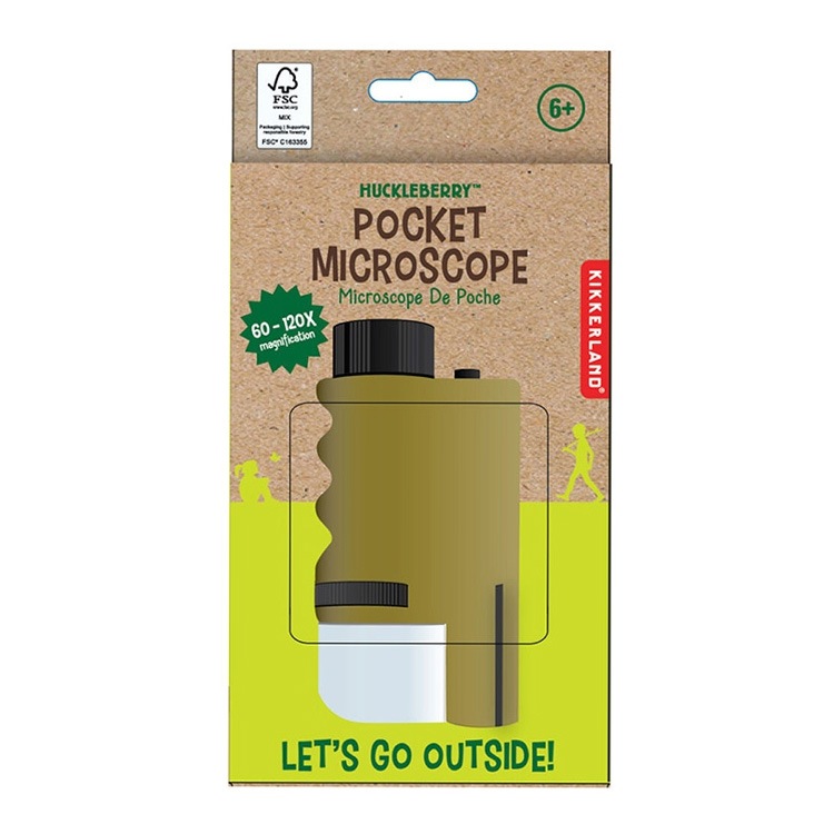 虫眼鏡 拡大鏡 ハックルベリー ポケット マイクロスコープ LEDライト付き 最大120 倍 単三電池1本（別売り）コンパクト オシャレ KIKKERLAND KMN93ライト付きの拡大鏡 キャンプ アウトドア レーぺ LED 虫メガネ むしめがね ハンディタイプ Pocket Microscope 