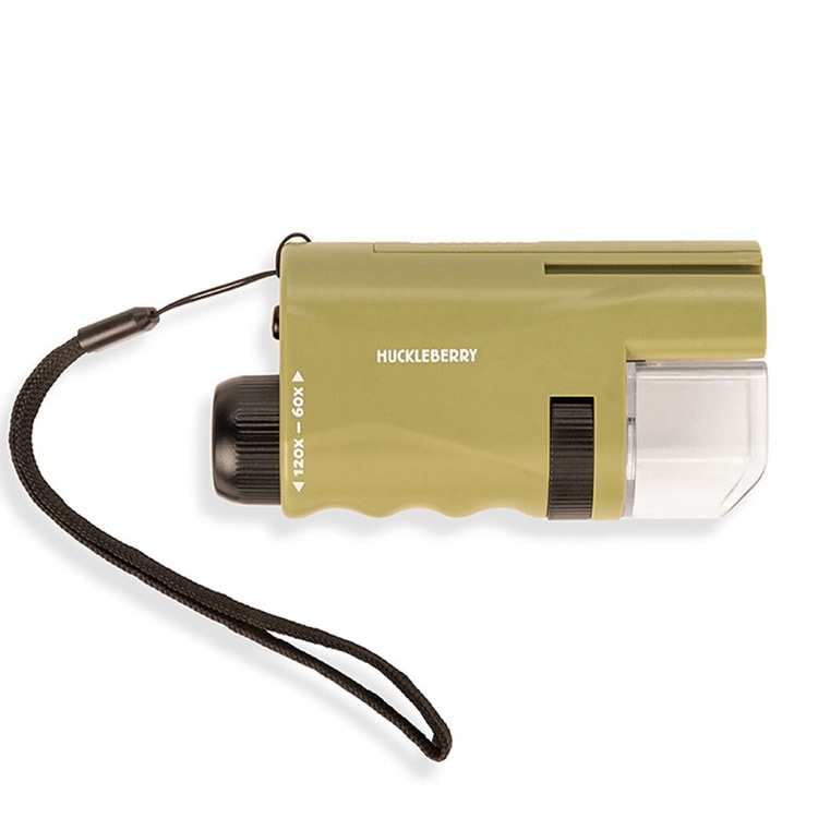 虫眼鏡 拡大鏡 ハックルベリー ポケット マイクロスコープ LEDライト付き 最大120 倍 単三電池1本（別売り）コンパクト オシャレ KIKKERLAND KMN93ライト付きの拡大鏡 キャンプ アウトドア レーぺ LED 虫メガネ むしめがね ハンディタイプ Pocket Microscope 