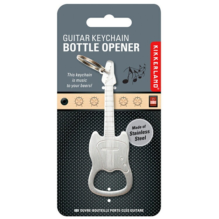 栓抜き KIKKERLAND Guitar Keychain Bottle Opener ギター キーチェーン ボトルオープナー ステンレススチール製 W3.2×D0.2×H10.8cm キーホルダー 持ち運び キッカーランド