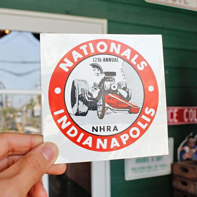 【メール便発送】ヴィンテージレーシングデカール  NHRA 12th NATIONALS INDIANAPOLIS  縦10.8×横10.8cm クリアフィルムタイプ