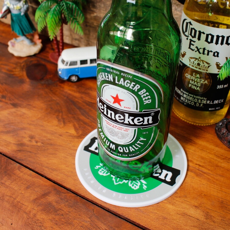 ☆珍品レア品☆Heineken ハイネケン ビンテージ大判トレイ&コースター メール便発送】 ラバー製 コースター ハイネケン Heineken 2枚セット