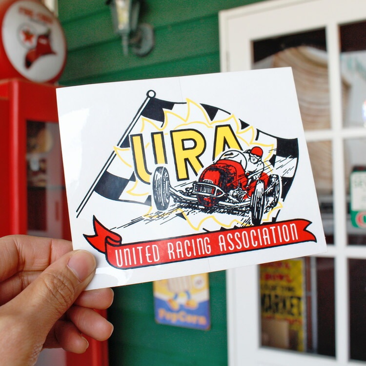 【メール便発送】ヴィンテージレーシングデカール  UNITED RACING ASSOCIATION  縦10.9×横13.5cm クリアフィルムタイプ (DZ105)