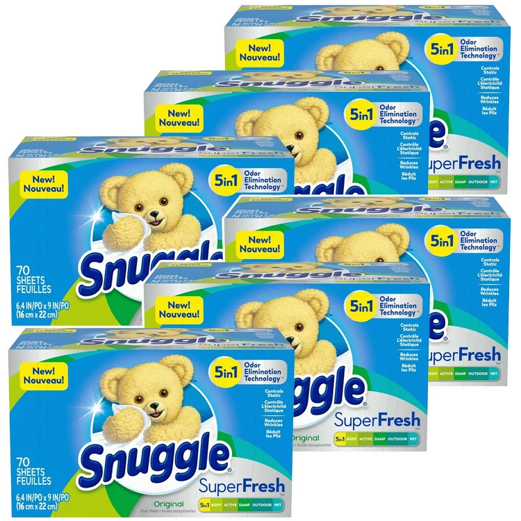 Snuggle スナッグル シート柔軟剤 スーパーフレッシュ オリジナル 70枚 乾燥機用 柔軟シート 6個セットたっぷり70枚。乾燥機用のシートタイプ柔軟剤。
