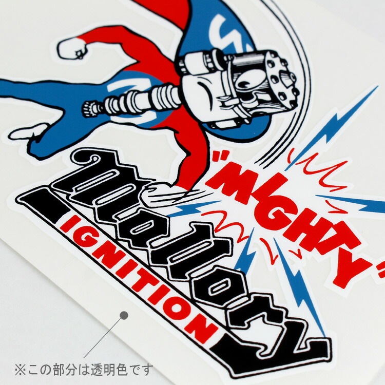 【メール便発送】ヴィンテージ レーシング デカール MIGHTY Mallory IGNITION 縦9.5×横12.8cm クリアフィルムタイプ クリアフィルムタイプ