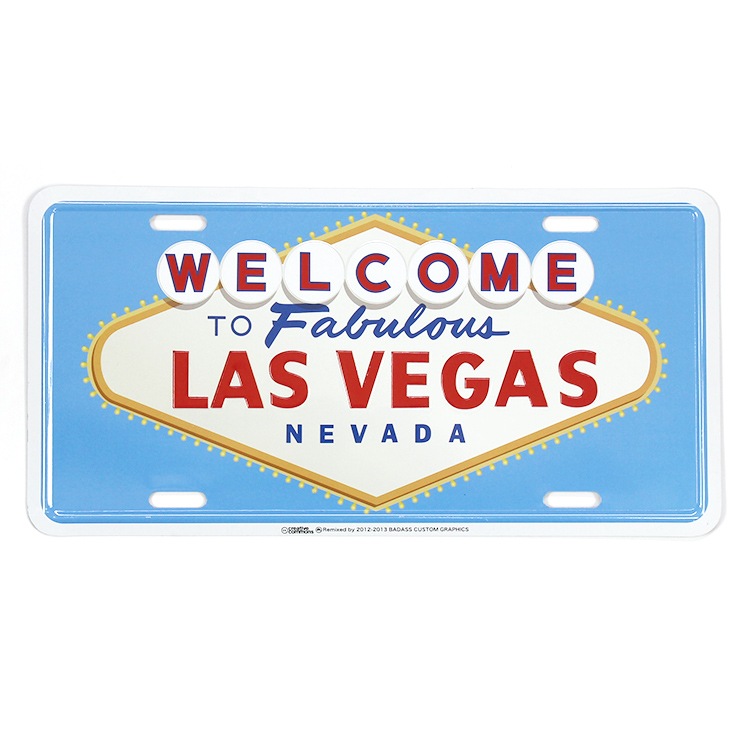 【メール便発送】CMプレート Welcome Las Vegas 縦15.3×横30.3cm ナンバープレート型 インテリア 看板 アルミ製 アメリカン雑貨