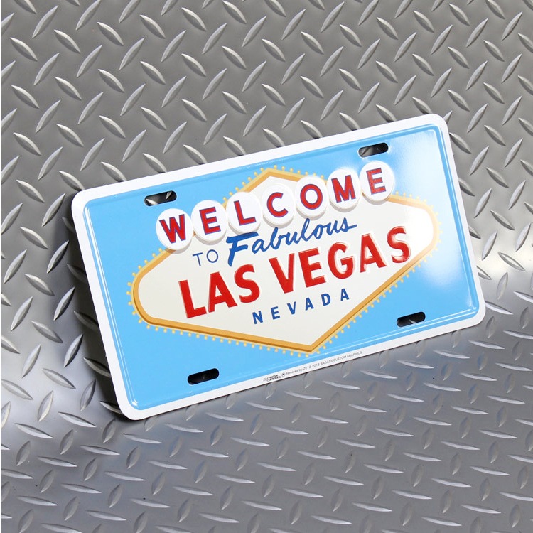 【メール便発送】CMプレート Welcome Las Vegas 縦15.3×横30.3cm ナンバープレート型 インテリア 看板 アルミ製 アメリカン雑貨