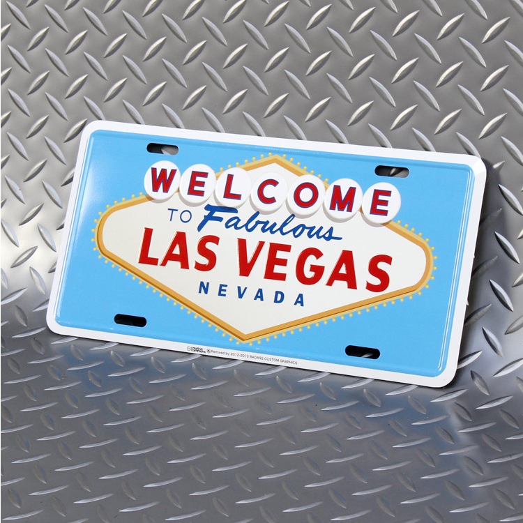 【メール便発送】CMプレート Welcome Las Vegas 縦15.3×横30.3cm ナンバープレート型 インテリア 看板 アルミ製 アメリカン雑貨