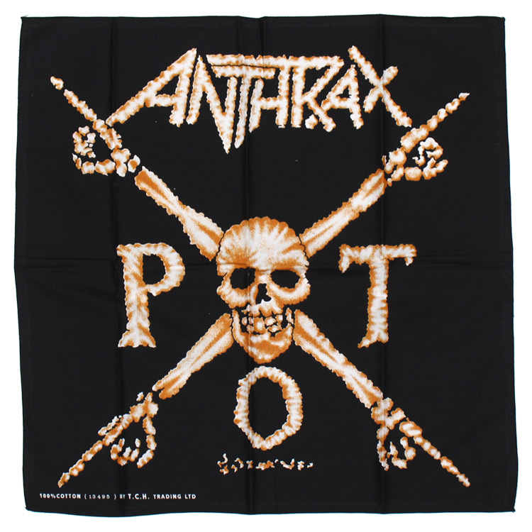 【メール便発送】バンダナ ドクロ 大判 ロックバンダナ ANTHRAX アンスラックス 50×50cm ヘヴィメタル バンド柄 ハンカチ ヘビメタ ロック 骸骨 かっこいいおしゃれ ロックなバンド柄 メンズ 男 スカーフ タオル 布 ターバン ヘアーターバン プレゼント 黒 ブラック