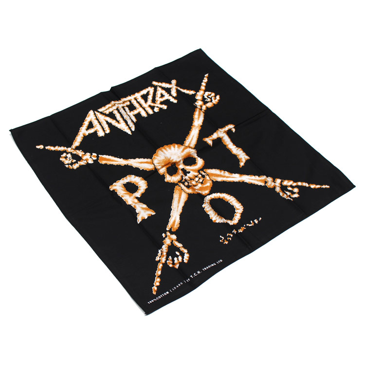 【メール便発送】バンダナ ドクロ 大判 ロックバンダナ ANTHRAX アンスラックス 50×50cm ヘヴィメタル バンド柄 ハンカチ ヘビメタ ロック 骸骨 かっこいいおしゃれ ロックなバンド柄 メンズ 男 スカーフ タオル 布 ターバン ヘアーターバン プレゼント 黒 ブラック