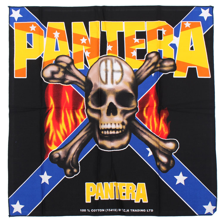 【メール便発送】バンダナ ドクロ 大判 ロックバンダナ PANTERA パンテラ 50×50cm ヘヴィメタル バンド柄 ハンカチ ヘビメタ ロック 骸骨 かっこいいおしゃれ ロックなバンド柄 メンズ 男 スカーフ タオル 布 ターバン ヘアーターバン プレゼント 黒 ブラック