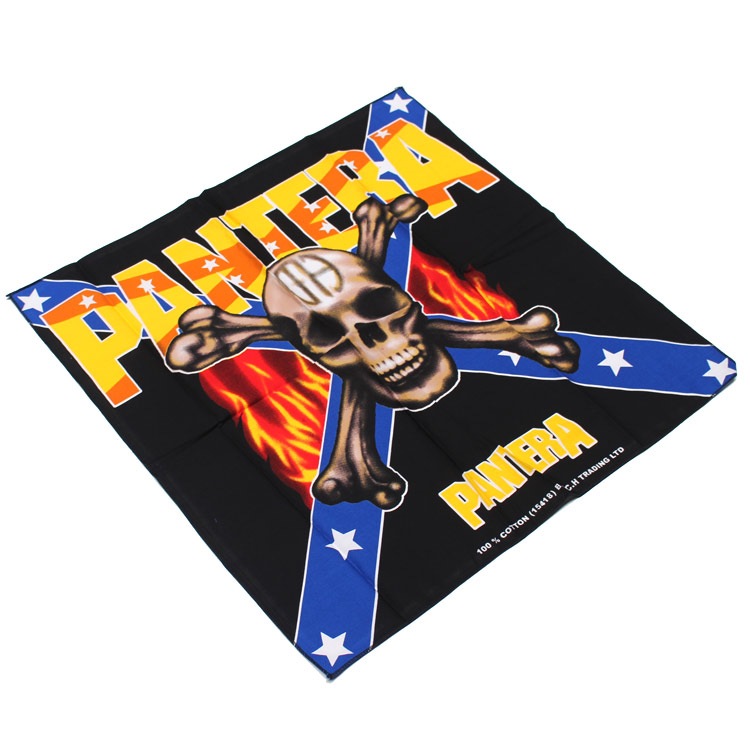 【メール便発送】バンダナ ドクロ 大判 ロックバンダナ PANTERA パンテラ 50×50cm ヘヴィメタル バンド柄 ハンカチ ヘビメタ ロック 骸骨 かっこいいおしゃれ ロックなバンド柄 メンズ 男 スカーフ タオル 布 ターバン ヘアーターバン プレゼント 黒 ブラック