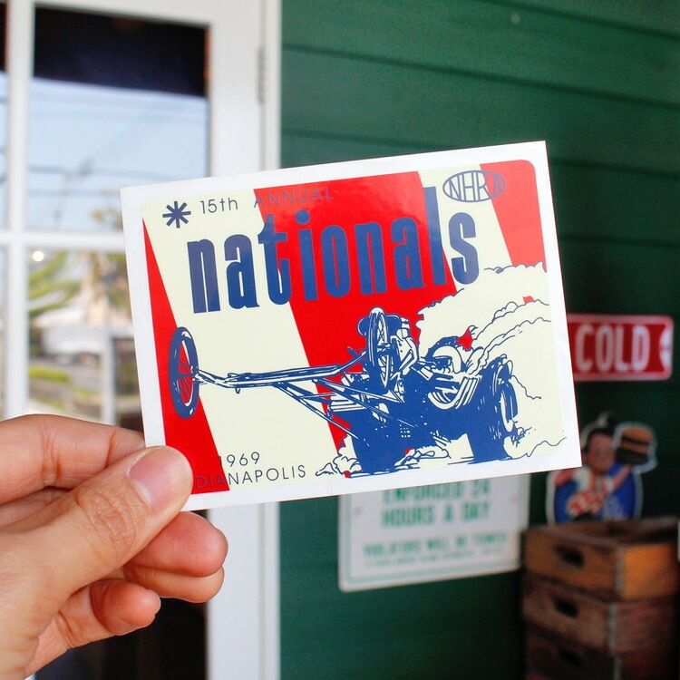 【メール便発送】ヴィンテージ レーシング デカール NHRA Nationals 1969 INDIANAPOLIS 縦8.4×横10.9cm  クリアフィルムタイプ