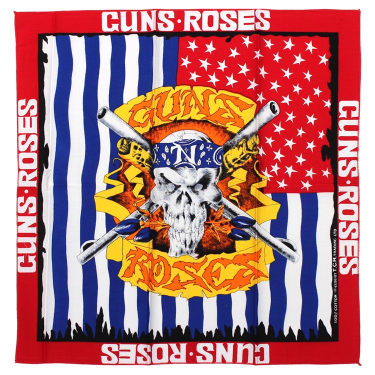 【メール便発送】バンダナ ドクロ 大判 ロックバンダナ Guns N' Roses ガンズアンドローゼス 50×50cm ヘヴィメタル バンド柄 ハンカチ ヘビメタ ロック 骸骨 かっこいいおしゃれ メンズ 男 スカーフ タオル 布 ターバン ヘアーターバン プレゼント 黒 ブラック