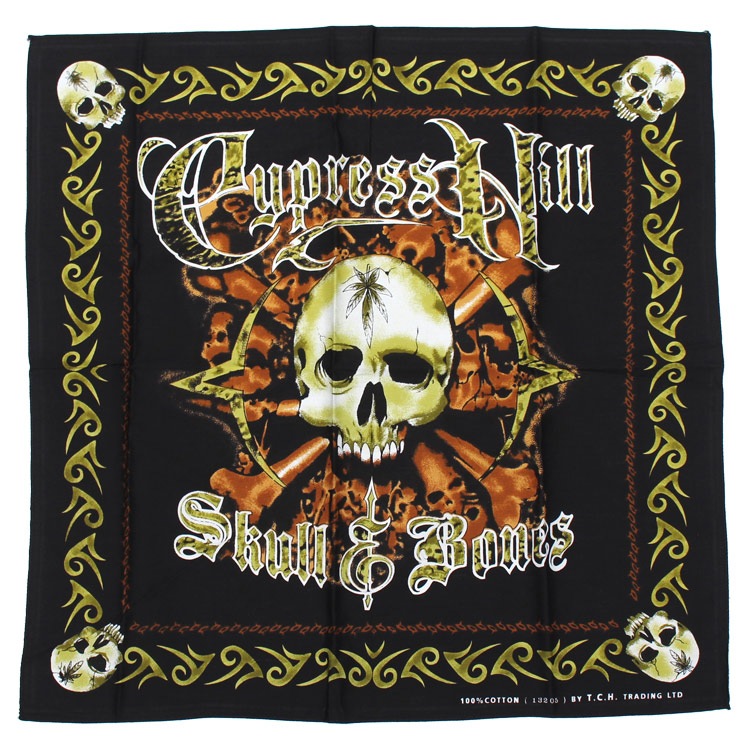 【メール便発送】バンダナ ドクロ 大判 ロックバンダナ Cypress Hill サイプレス・ヒル  50×50cm ヒップホップ ヘヴィメタル バンド柄 ハンカチ ヘビメタ ロック 骸骨 かっこいいおしゃれ メンズ 男 スカーフ タオル 布 ターバン ヘアーターバン プレゼント 黒 ブラック