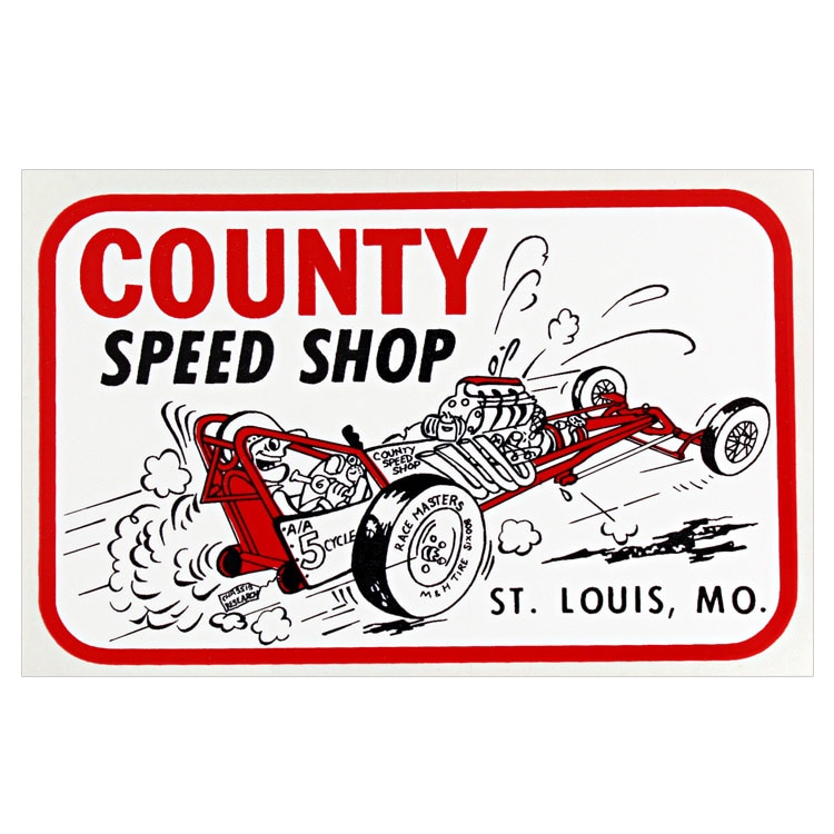 【メール便発送】ヴィンテージレーシングデカール  COUNTY SPEED SHOP  縦6.9×横10.8cm クリアフィルムタイプ
