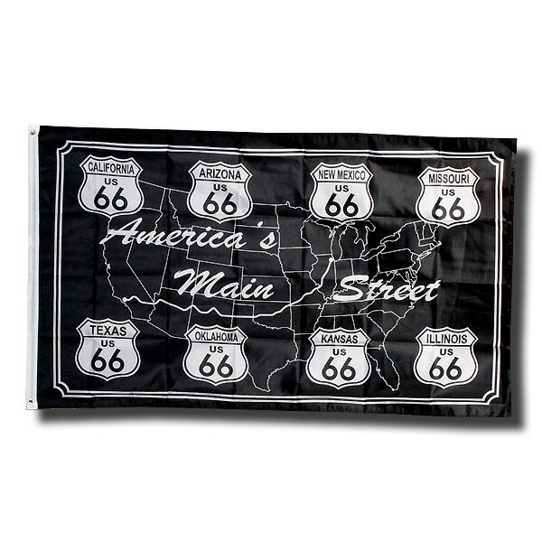 【メール便発送】フラッグ Route66 ルート66＜メインストリート＞ 90×155cm 旗 バナー インテリア アメリカ雑貨 アメリカン雑貨ガレージやインテリアをレーシーな雰囲気に！