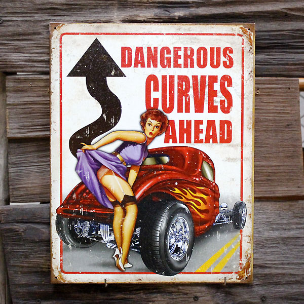 希少　「Dangerous Curves」 ホットロッド ブリキ看板 メタルサイン 「Legends - Dangerous Curves」 #1670 ホットロッド