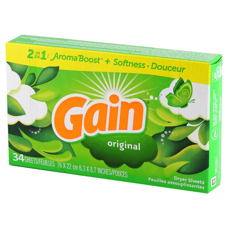 【メール便発送】シート柔軟剤 ゲイン オリジナル 34枚 GAIN 乾燥機用 柔軟シート 日用品 アメリカ雑貨 アメリカ製乾燥機用のシートタイプ柔軟剤。