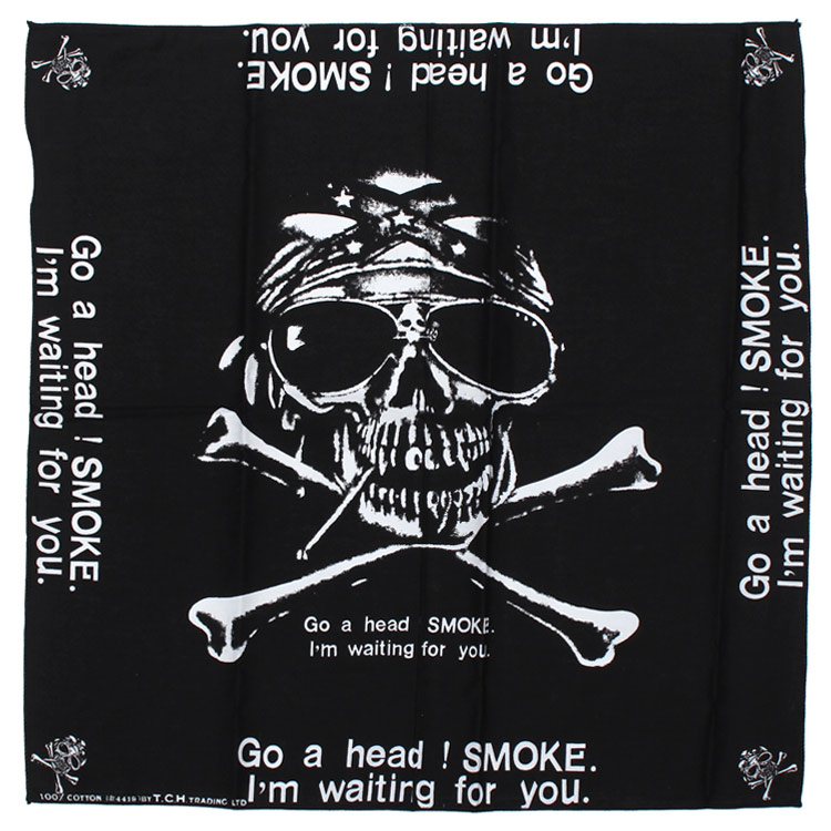 【メール便発送】バンダナ ドクロ 大判 ロックバンダナ GO AHED! SMOKE 50×50cm ヘヴィメタル バンド柄 ハンカチ ヘビメタ ロック 骸骨 かっこいいおしゃれ ロックなバンド柄 メンズ 男 スカーフ タオル 布 ターバン ヘアーターバン プレゼント 黒 ブラック