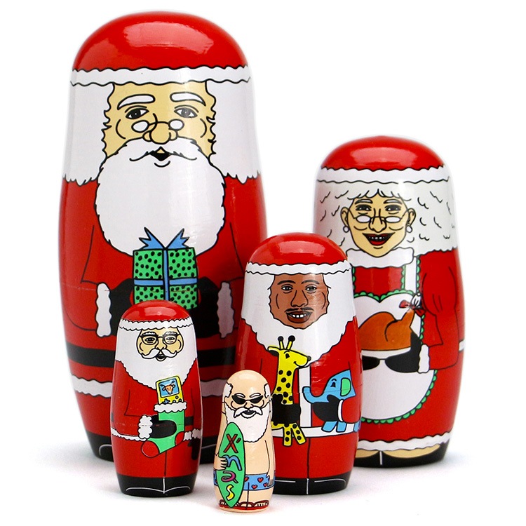 置物 ワールドメリークリスマス マトリョーシカ By Midori Komatsu 木製 5体セット サンタ 飾り インテリア小物 オブジェ各大陸のサンタクロースがマトリョーシカになったかわいいオブジェ。
