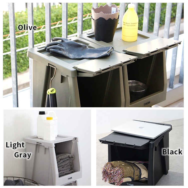 異なるサイズの本体を積み重ね可能な上蓋パーツ。 THOR LID FOR SHELF CONTAINER 20L リッドフォーシェルフコンテナー 20L オリーブ 上蓋 天板 収納 コンテナ 大容量 人気 TRUST アメリカン雑貨