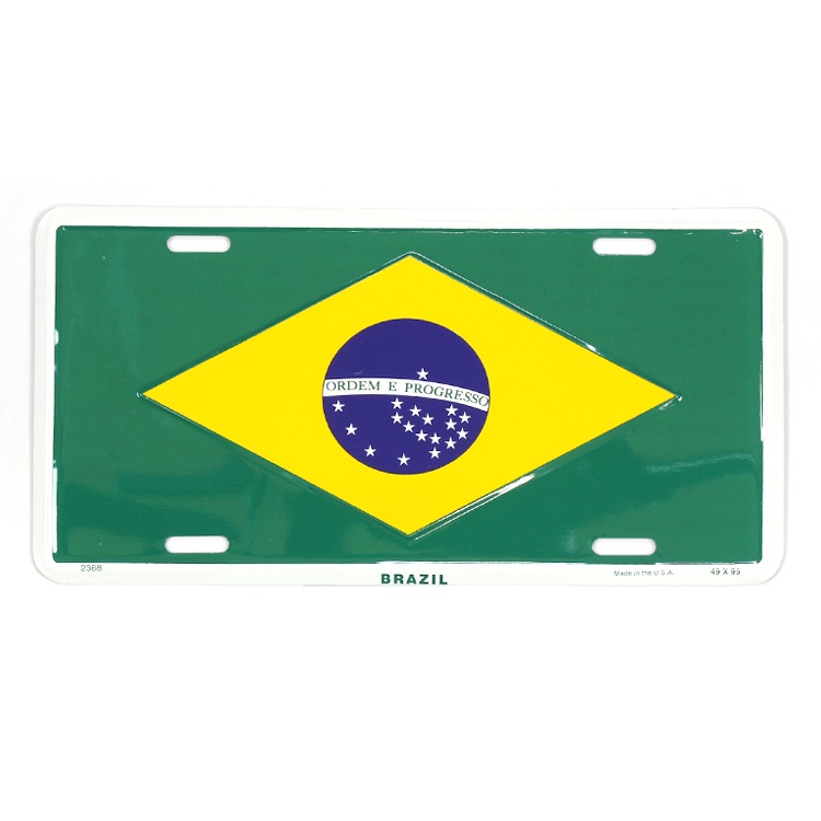 【メール便発送】CMプレート BRAZIL ブラジル国旗 縦15.3×横30.3cm ナンバープレート型 インテリア 看板 アルミ製 アメリカン雑貨