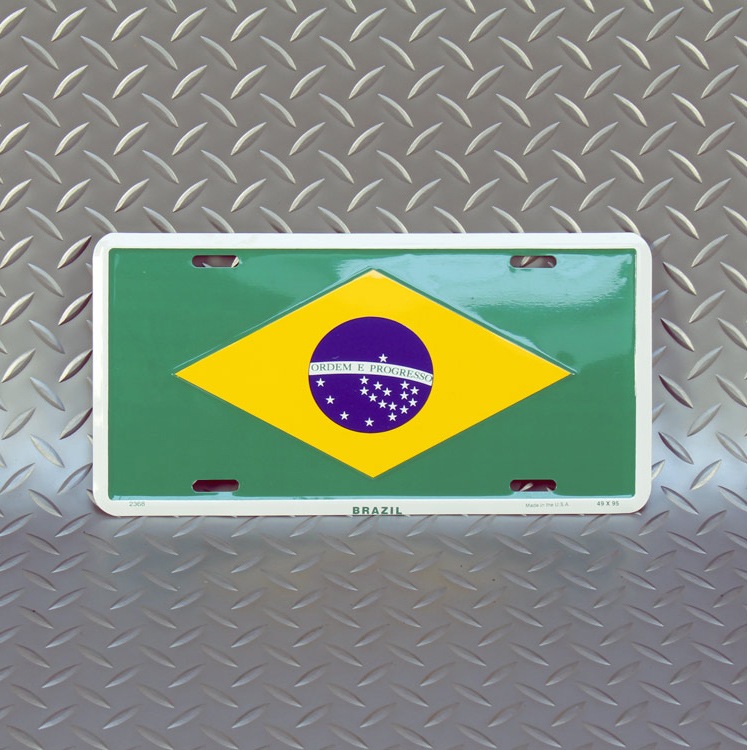 【メール便発送】CMプレート BRAZIL ブラジル国旗 縦15.3×横30.3cm ナンバープレート型 インテリア 看板 アルミ製 アメリカン雑貨