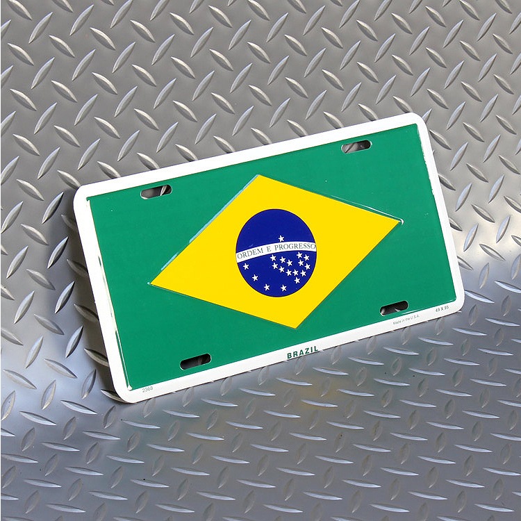 【メール便発送】CMプレート BRAZIL ブラジル国旗 縦15.3×横30.3cm ナンバープレート型 インテリア 看板 アルミ製 アメリカン雑貨