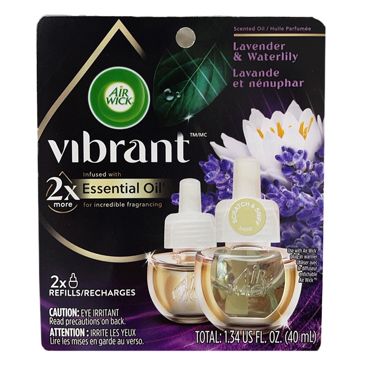 オイル芳香剤 エアウィック ビブラント  20ml×2Pパック（詰替えボトル）  ラベンダー＆ウォーターリリー ホワイトセージ＆マホガニー 芳香剤 AIR WICK Vibrant香りの広がりが素晴らしいコンセント式芳香剤！