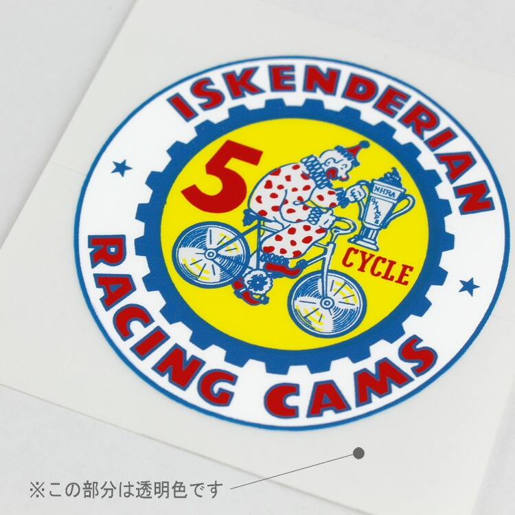 【メール便発送】ヴィンテージレーシングデカール  ISKENDERIAN RACING CAMS  縦6.1×横5.8cm クリアフィルムタイプ
