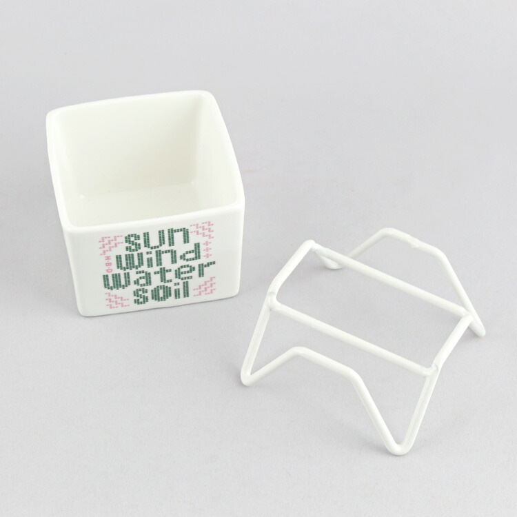 鉢 HERE プラントポット w/スタンド 60 グリーン 陶器製 幅6.5×奥行6.5×高さ5cm(ポットサイズ) 200g スタンド付き ミニサイズ プラントカバー 園芸 ガーデニング