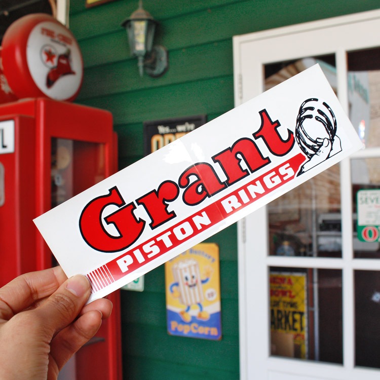 【メール便発送】ヴィンテージレーシングデカール  Grant PISTON RINGS  縦6.9×横22.4cm クリアフィルムタイプ
