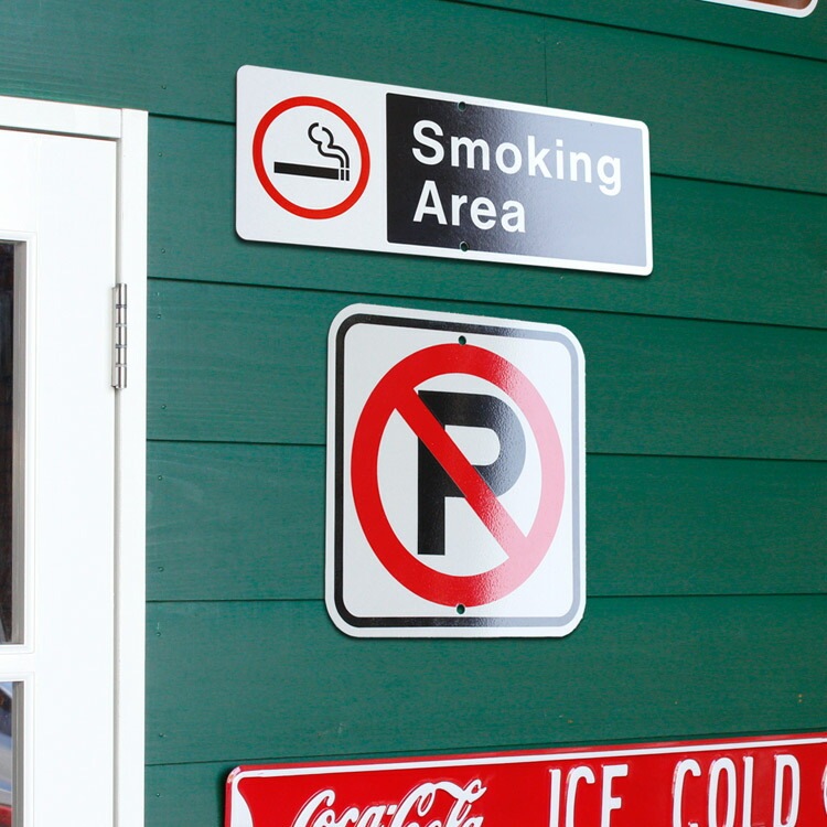看板 ロードサイン SMOKING AREA 喫煙エリア 高さ18×幅50.8cm スチール