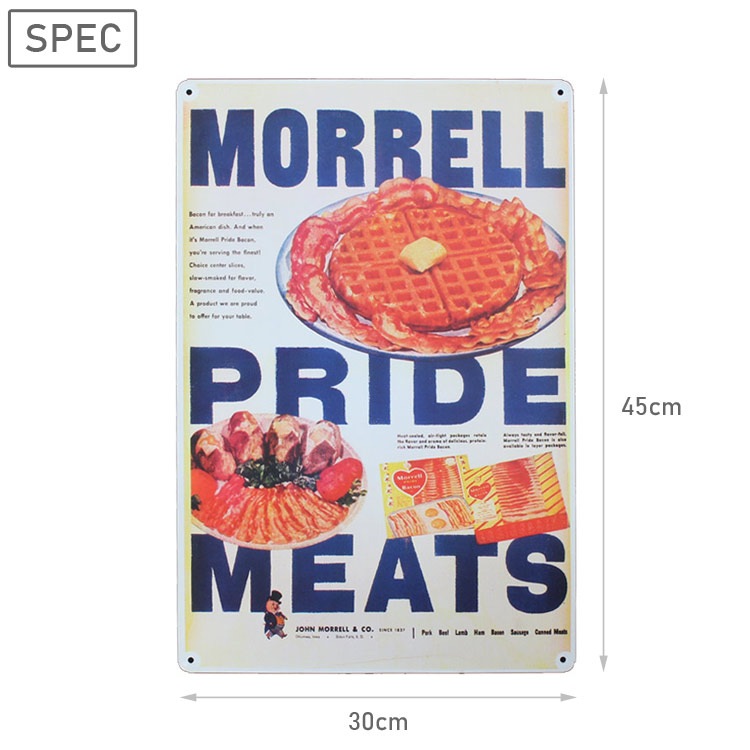 レトロブリキ看板 広告デザイン MORRELL PRIDE MEATS 縦45cm×横30cm