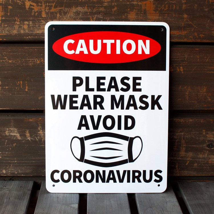 看板 プラスチック メッセージサインボード CAUTION PLEASE WEAR MASK （マスク着用してください） 店舗 アメリカン雑貨