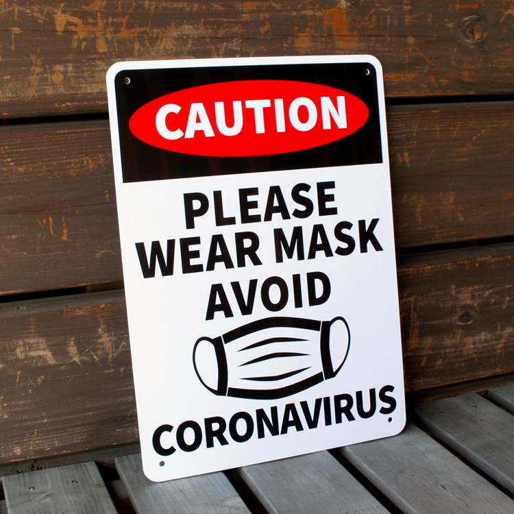 看板 プラスチック メッセージサインボード CAUTION PLEASE WEAR MASK （マスク着用してください） 店舗 アメリカン雑貨