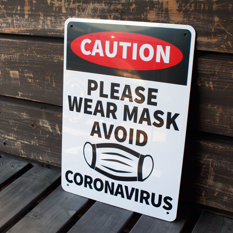 看板 プラスチック メッセージサインボード CAUTION PLEASE WEAR MASK （マスク着用してください） 店舗 アメリカン雑貨