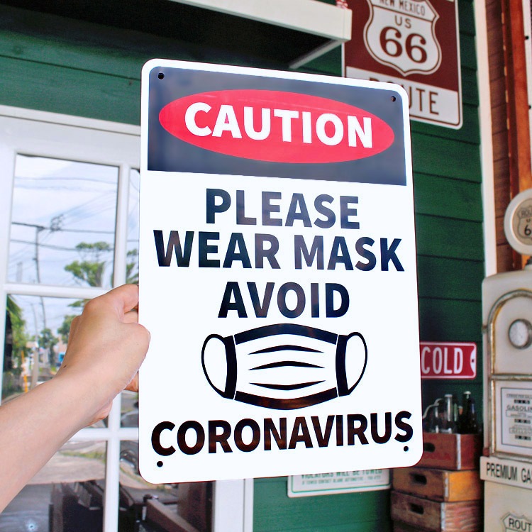 看板 プラスチック メッセージサインボード CAUTION PLEASE WEAR MASK （マスク着用してください） 店舗 アメリカン雑貨