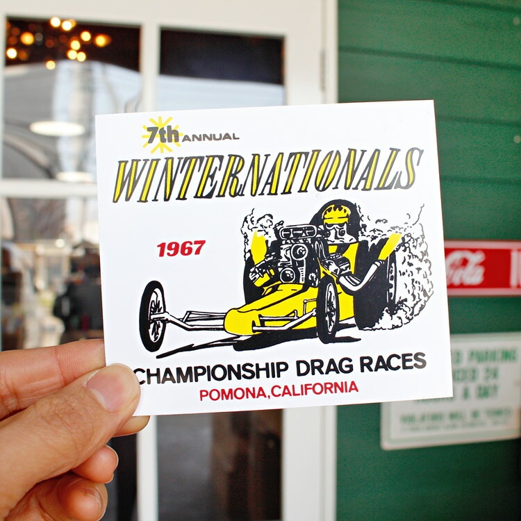 【メール便発送】ヴィンテージ レーシング デカール 1967 WINTER NATIONALS CHAMPIONSHIP DRAG RACES 縦9.3×横10.5cm クリアフィルムタイプ