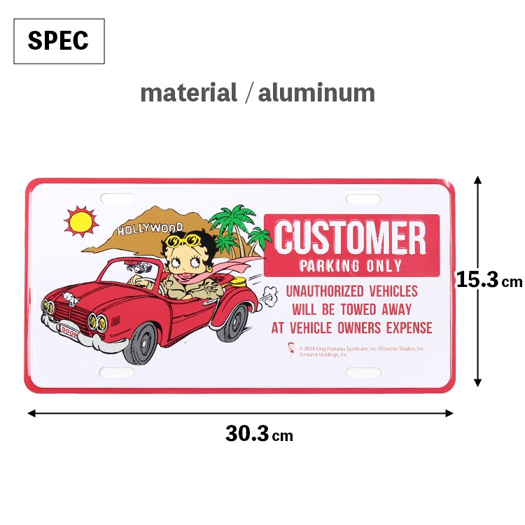 【メール便発送】CMプレート ベティーブープ CUSTOMER PARKING CMP-142 縦15.3×横30.3cm ナンバープレート型 インテリア 看板 アルミ製 アメリカン雑貨飾るだけでかっこいい アメリカンプレート。