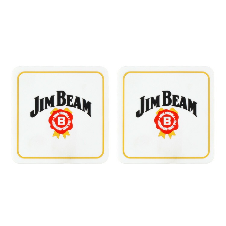 【メール便発送】ラバー製 コースター 2枚セット 「JIM BEAM ジンビーム」ホワイト 縦9.4×横9.4×厚み0.3cm バーグッズ アメリカ雑貨 アメリカン雑貨