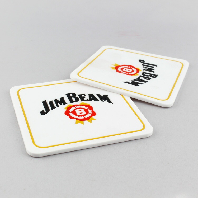 【メール便発送】ラバー製 コースター 2枚セット 「JIM BEAM ジンビーム」ホワイト 縦9.4×横9.4×厚み0.3cm バーグッズ アメリカ雑貨 アメリカン雑貨