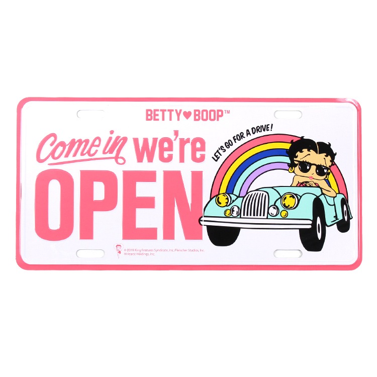 【メール便発送】CMプレート ベティーブープ  WE'RE OPEN - RAINBOW CMP-143 縦15.3×横30.3cm ナンバープレート型 インテリア 看板 アルミ製 アメリカン雑貨飾るだけでかっこいい アメリカンプレート。